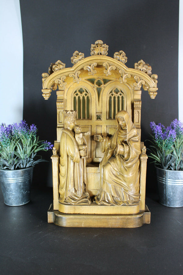 rare antique wood carved neo gothic Statue sculpture signed mary anne jesus