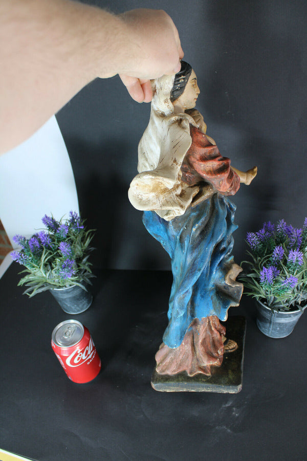 Antique large french chalkware religious madonna child figurine statue
