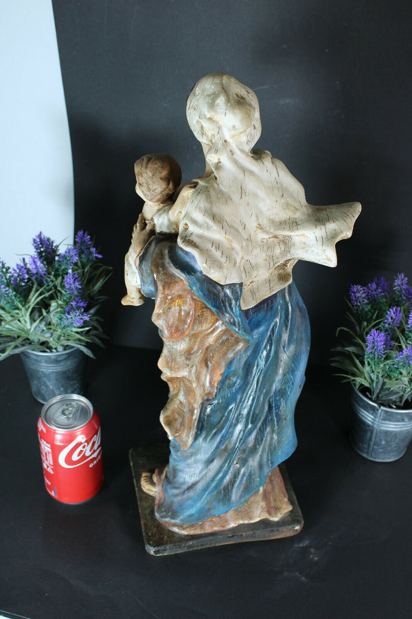 Antique large french chalkware religious madonna child figurine statue