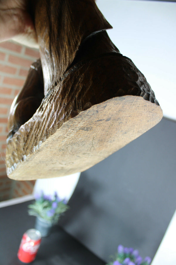 Antique rare our lady of flanders lion madonna statue wood carved