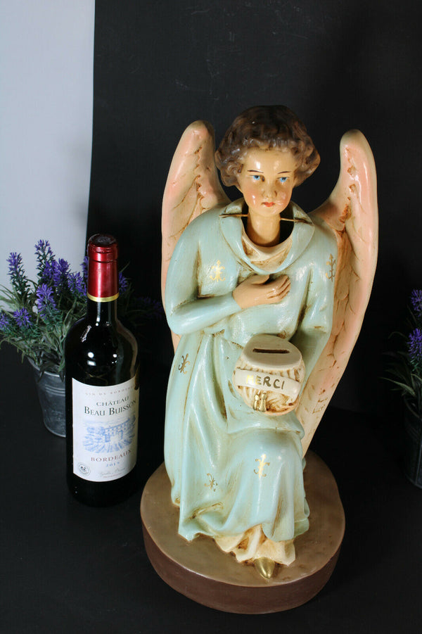Antique large rare church money box religious nodding angel statue figurine