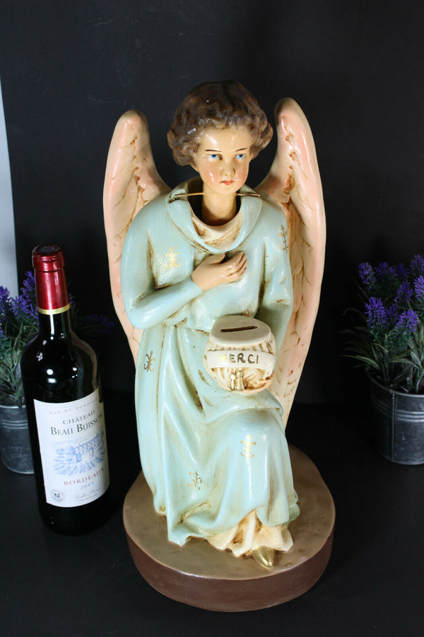 Antique large rare church money box religious nodding angel statue figurine