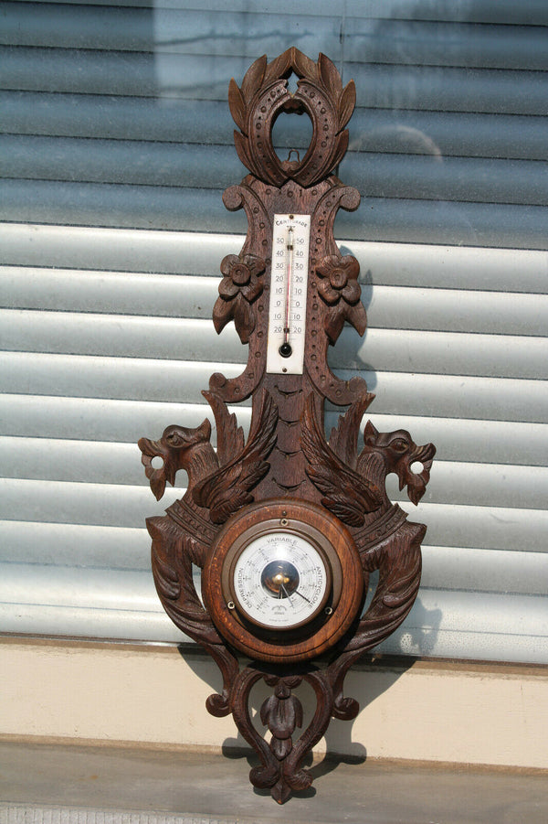 vintage french wood carved dragon barometer