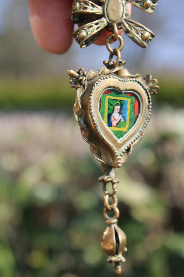 Antique 18thc Swiss Double Face Religious Pendant eglomise painting crucifix