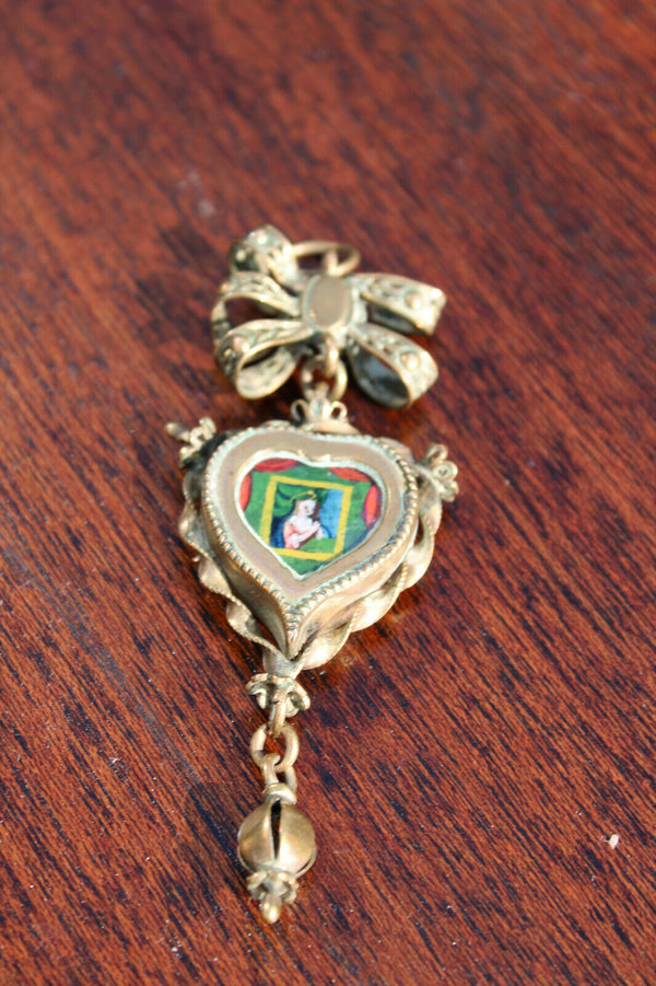 Antique 18thc Swiss Double Face Religious Pendant eglomise painting crucifix