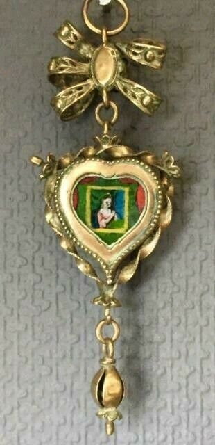 Antique 18thc Swiss Double Face Religious Pendant eglomise painting crucifix