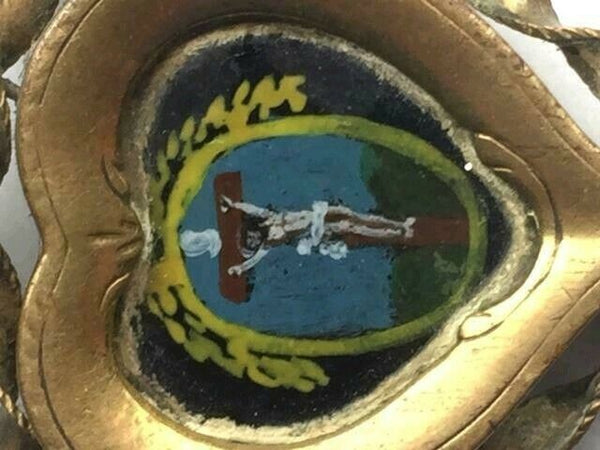 Antique 18thc Swiss Double Face Religious Pendant eglomise painting crucifix