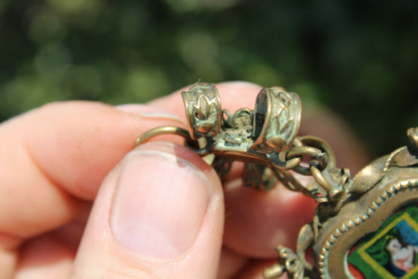 Antique 18thc Swiss Double Face Religious Pendant eglomise painting crucifix