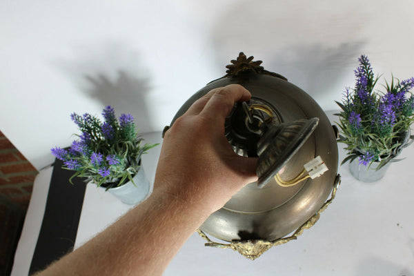 Antique french metal brass Caryatid Crystal glass acorn shade chandelier lamp