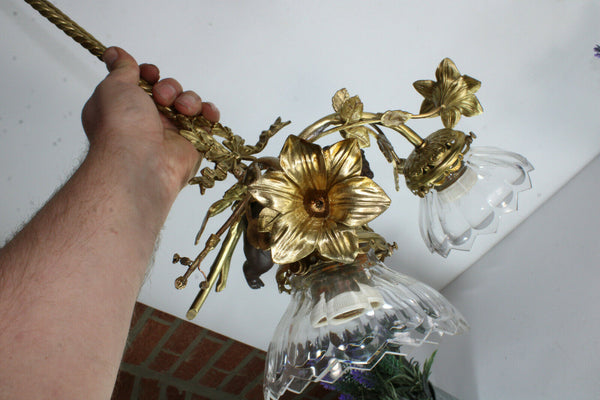 Vintage Bronze brass French cherub putti angel pendant lamp chandelier