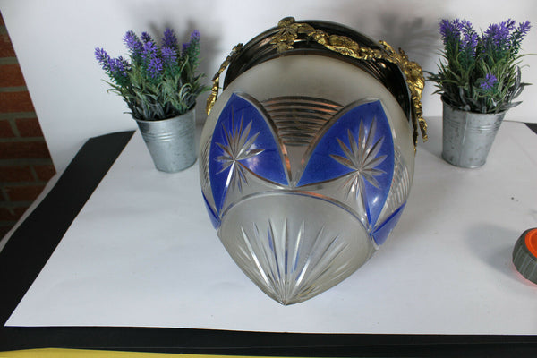 Antique french metal brass Caryatid Crystal glass acorn shade chandelier lamp