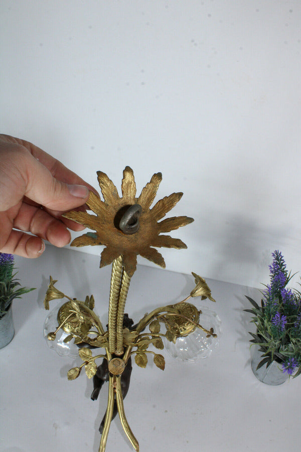 Vintage Bronze brass French cherub putti angel pendant lamp chandelier