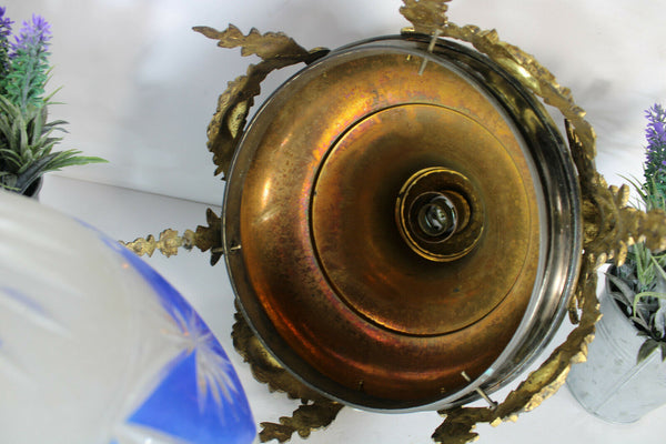 Antique french metal brass Caryatid Crystal glass acorn shade chandelier lamp