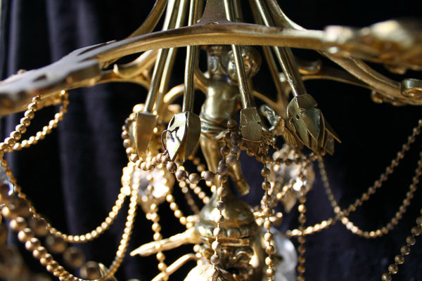 Vintage Bronze glass French cherub putti angel pendant lamp chandelier