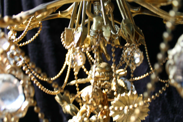 Vintage Bronze glass French cherub putti angel pendant lamp chandelier