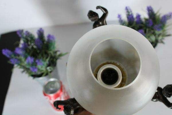 Antique French bronze brass glass putti cherub table lamp rare