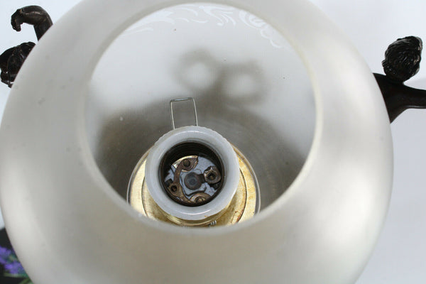 Antique French bronze brass glass putti cherub table lamp rare