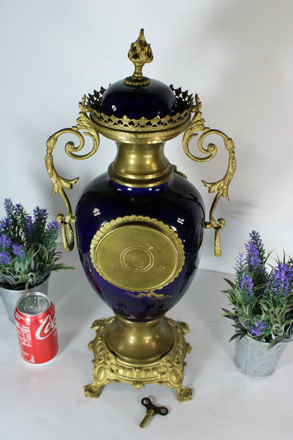 Antique French faience porcelain romantic mantel clock