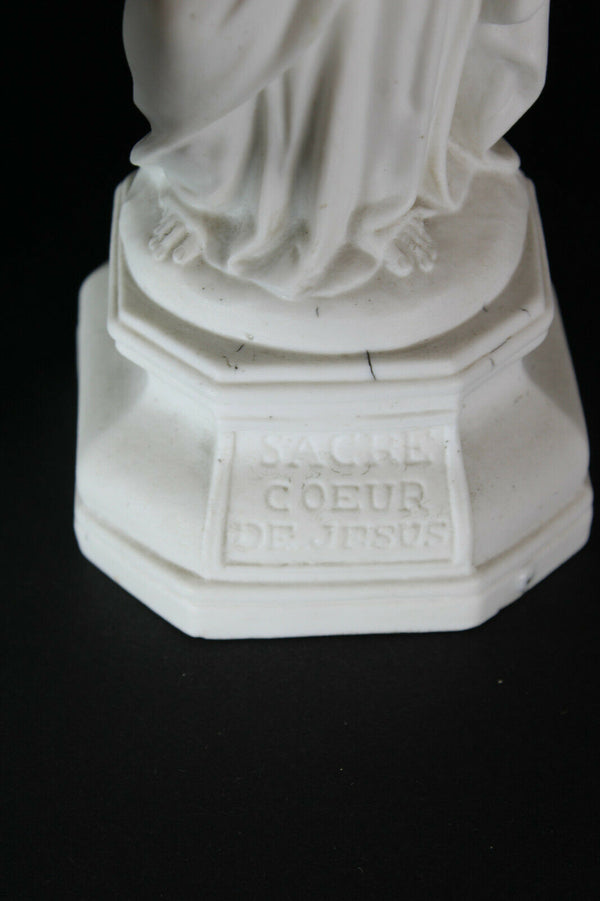 Antique French letu mauger bisque porcelain SAcred heart christ figurine statue