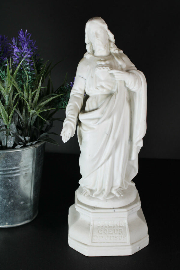 Antique French letu mauger bisque porcelain SAcred heart christ figurine statue
