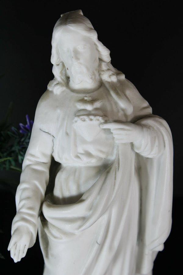 Antique French letu mauger bisque porcelain SAcred heart christ figurine statue