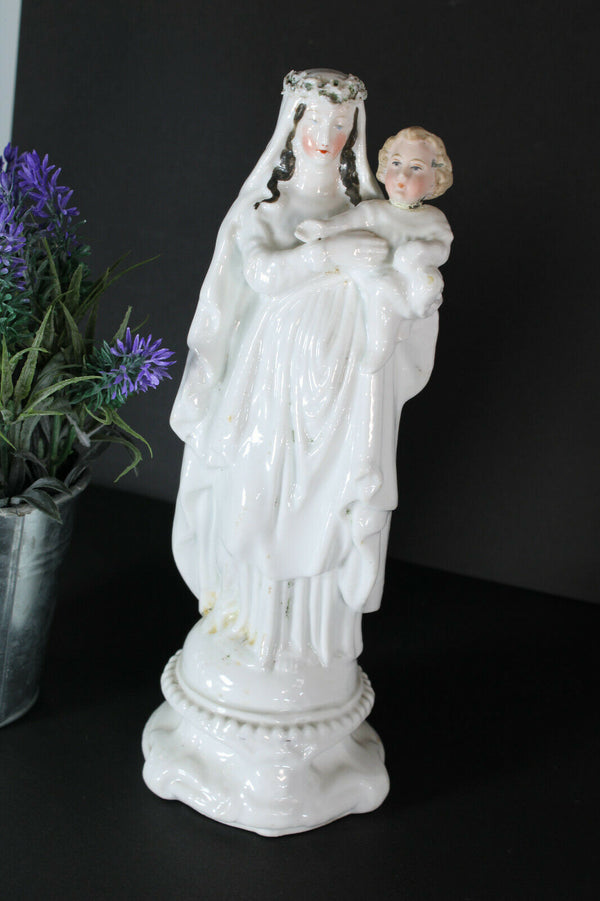 antique french bisque porcelain Madonna child figurine statue