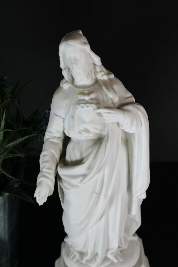 Antique French letu mauger bisque porcelain SAcred heart christ figurine statue