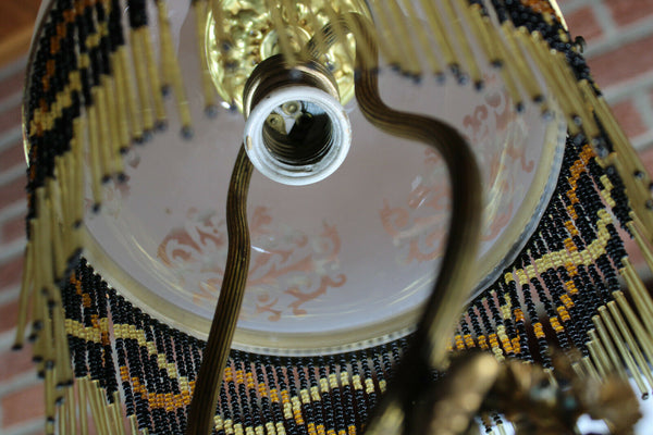 Antique bronze cherub putti table lamp glass rare