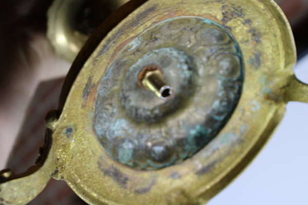 Antique bronze cherub putti table lamp glass rare