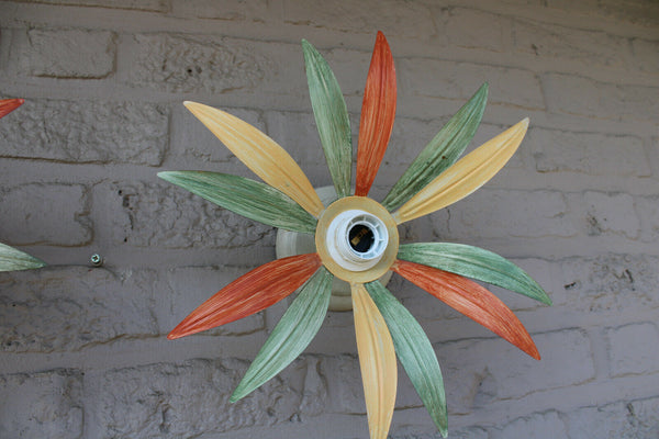 PAIR mid century 1970 MASSIVE marked Sunburst leaf Wall lights sconces