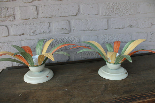 PAIR mid century 1970 MASSIVE marked Sunburst leaf Wall lights sconces