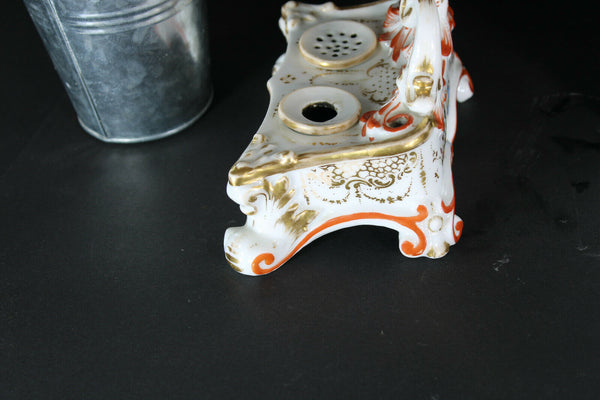 antique french porcelain floral birds decor inkwell