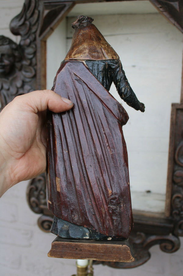 Antique XL 1800 Wood carved church wall chapel angels madonna candle holder rare