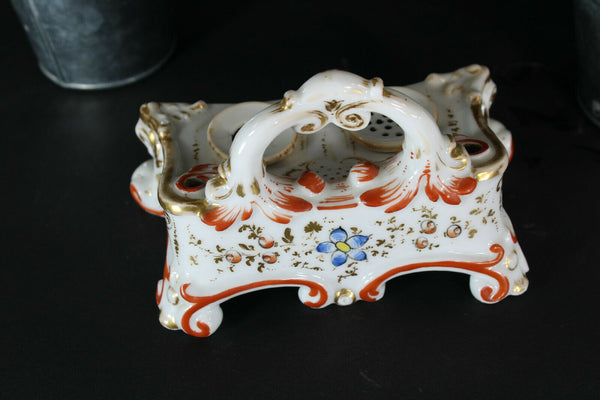 antique french porcelain floral birds decor inkwell