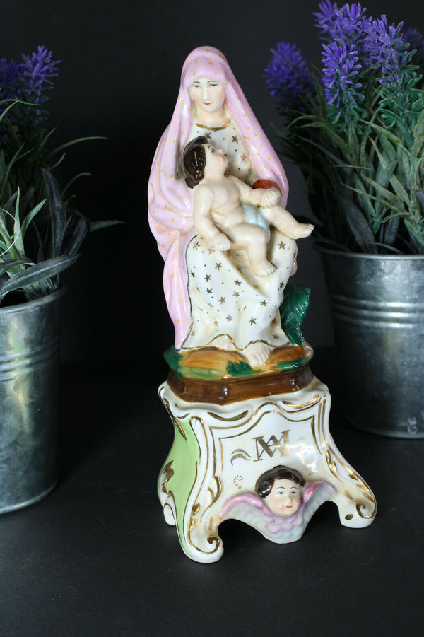 rare antique vieux paris porcelain madonna child figurine statue religious angel