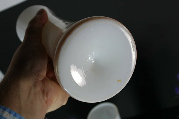 PAIR antique Glass opaline enamel floral romantic decor vases