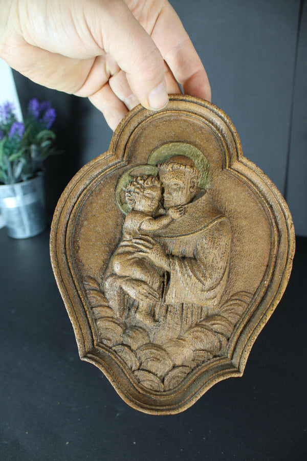 vintage italian religious plaque wall saint anthony with child