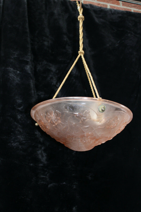 Antique French pink glass paste Chandelier pendant lamp