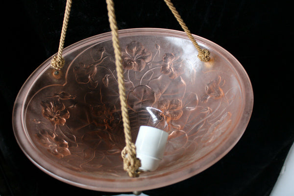 Antique French pink glass paste Chandelier pendant lamp