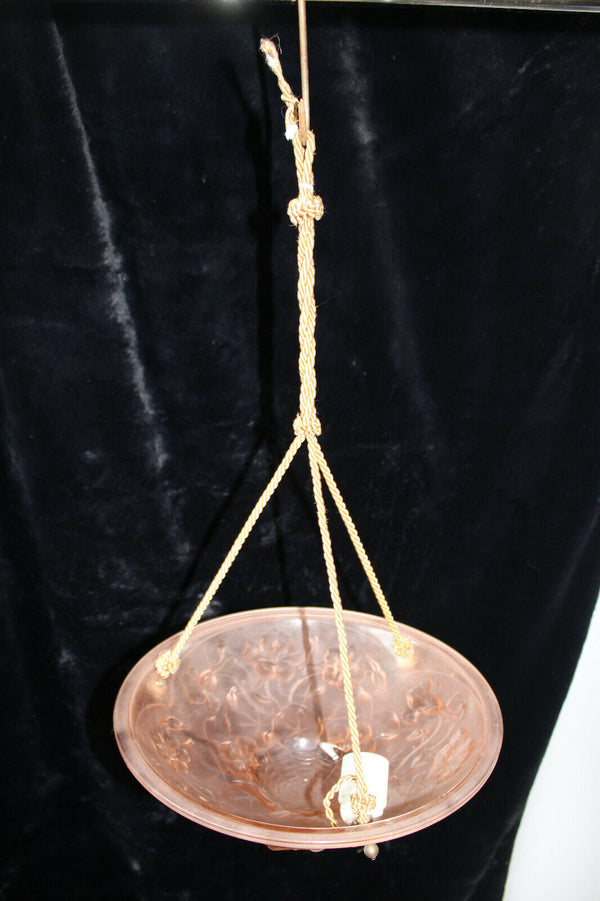 Antique French pink glass paste Chandelier pendant lamp