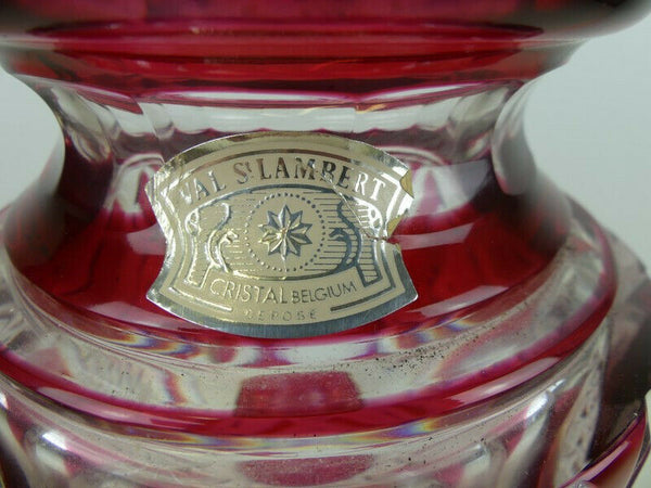 VAL SAINT LAMBERT JUPITER crystal glass ruby red clear cut vase