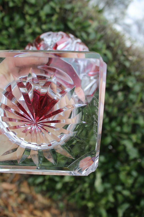 VAL SAINT LAMBERT JUPITER crystal glass ruby red clear cut vase