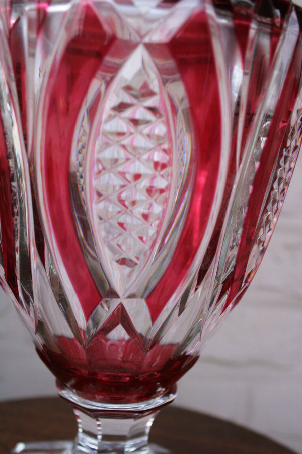 VAL SAINT LAMBERT JUPITER crystal glass ruby red clear cut vase