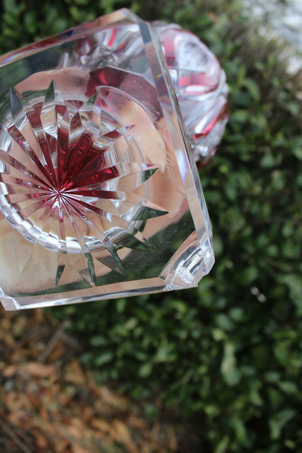 VAL SAINT LAMBERT JUPITER crystal glass ruby red clear cut vase
