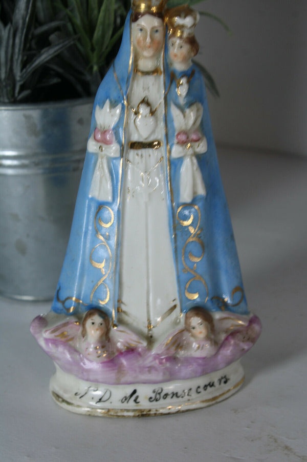 antique French notre dame de bonsecours madonna figurine statue angels