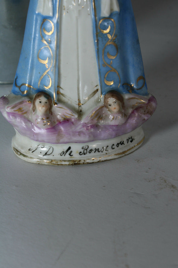 antique French notre dame de bonsecours madonna figurine statue angels