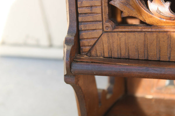 Antique German black forest wood carved apothecary wall cabinet man lady fig