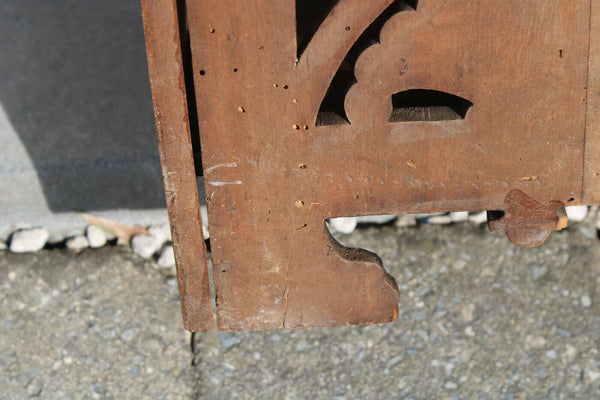 Antique German black forest wood carved apothecary wall cabinet man lady fig