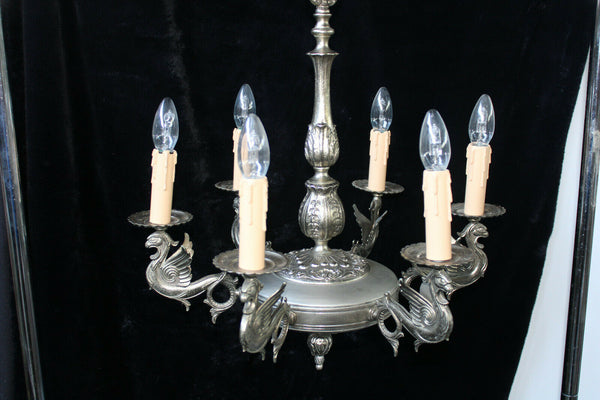 Vintage 1970 Gothic castle bronze dragon chandelier lamp
