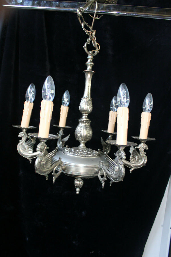 Vintage 1970 Gothic castle bronze dragon chandelier lamp
